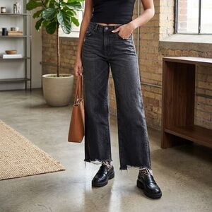 High-Rise Wide Leg Jeans in Washed Black